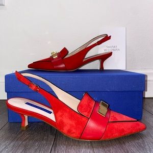 Stuart Weitzman red kitten sling back heels